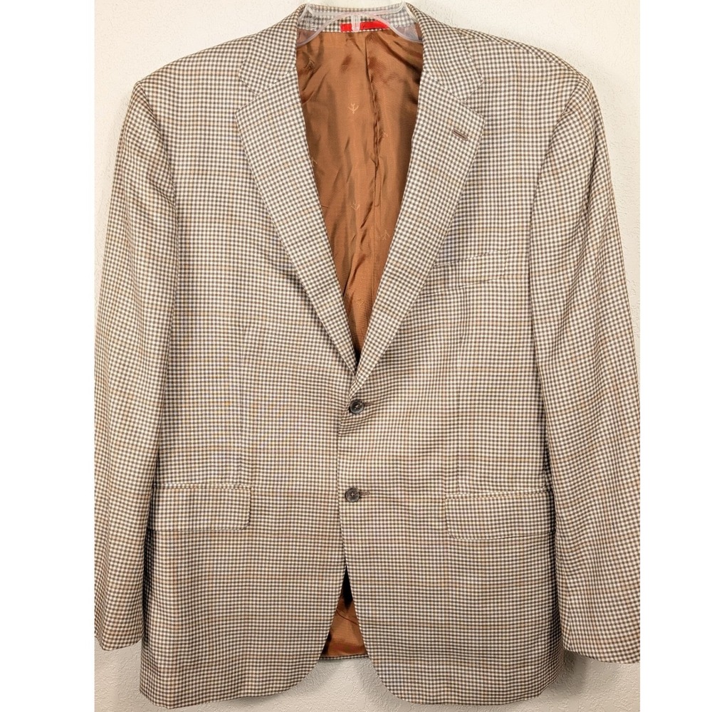 ISAIA Napoli Men's Cashmere Silk Brown Plaid Blazer Base S IT 56/46R‎ 8R Drop - Picture 3 of 11